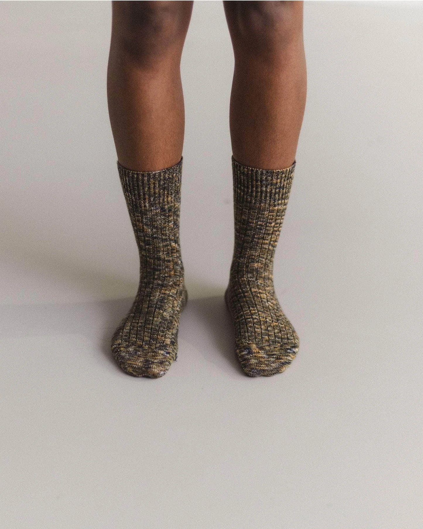 Baserange - Twist Overankle Socks in Olive Green Melange